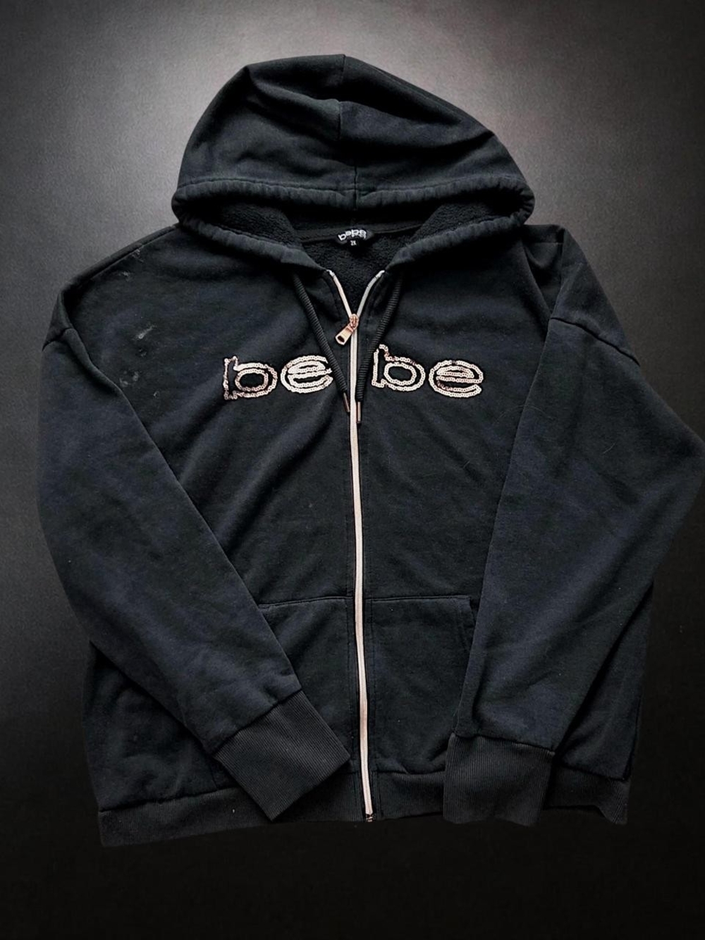 bebe Black Zip Hoodie with Embroidered Logo